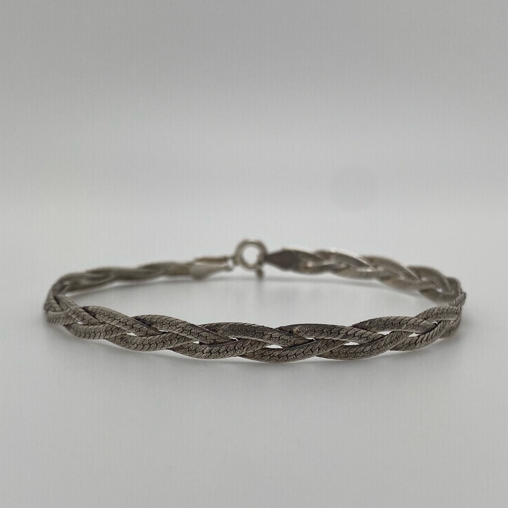 Sterling Silver 925 Flat Braided Herringbone Bracelet